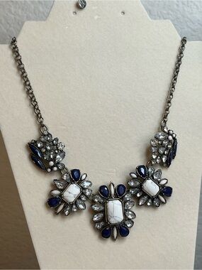 Loft navy rhinestone bling statement necklace 20”